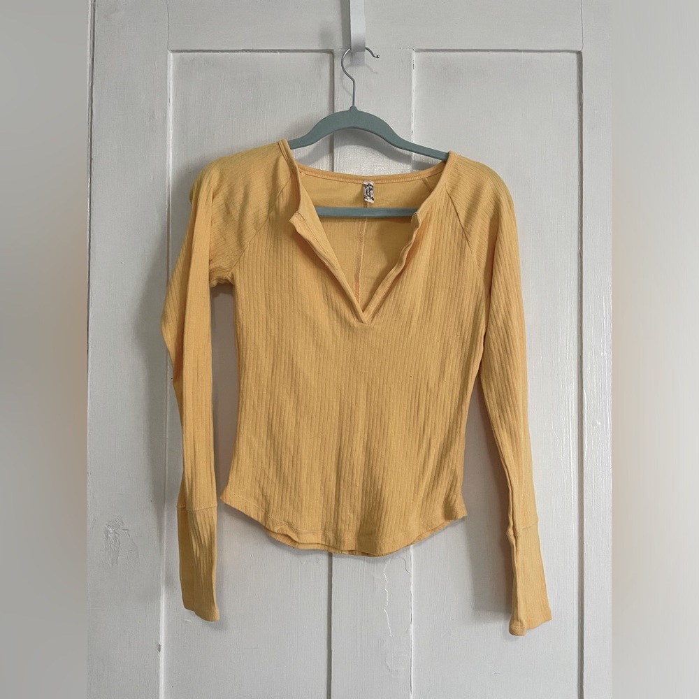 Intimately by Free People Stretch Ribbed Henley, Orange, Size Medium